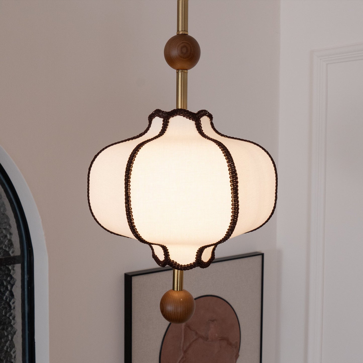 Kendrovy | Ribbed Fabric Lantern Silhouette Ceiling Pendant Light
