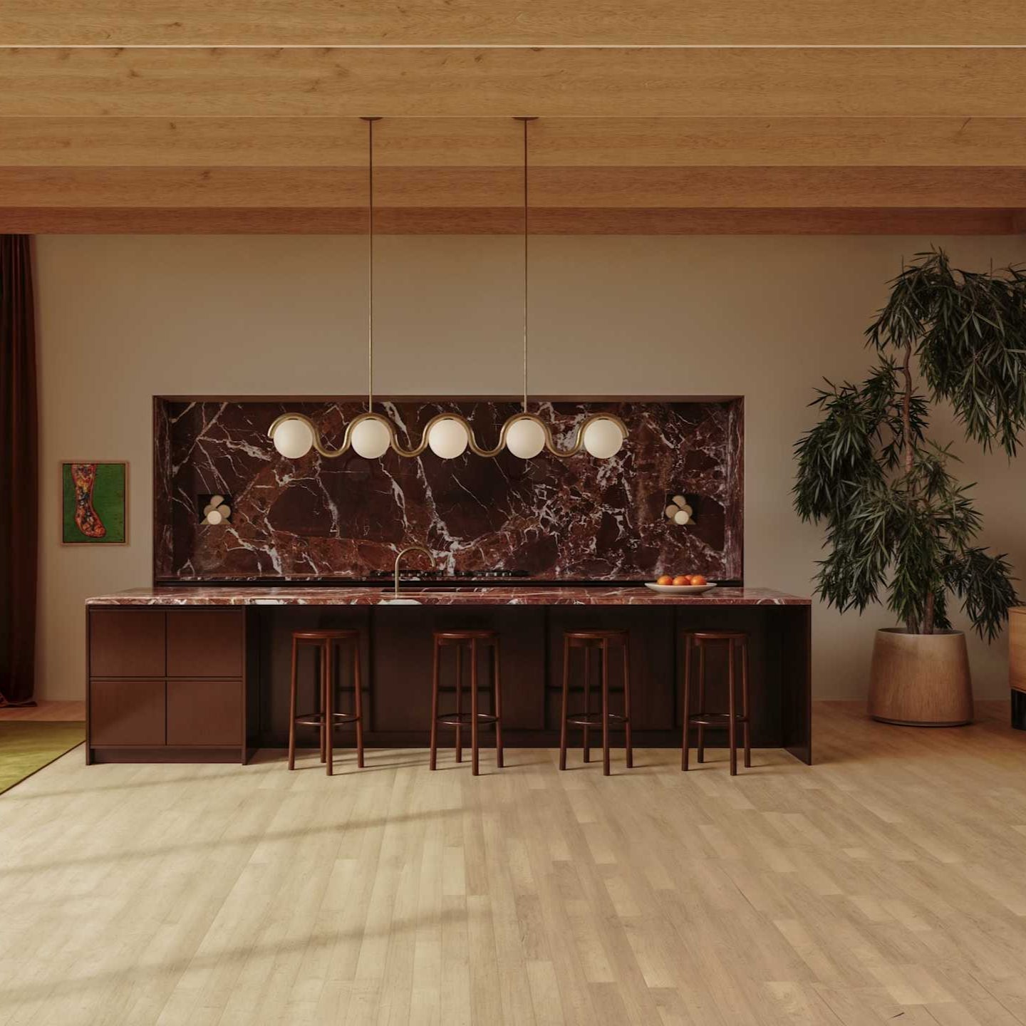 Cora | Art Nouveau Curved Tube Glass Globe Pendant Light Chandelier