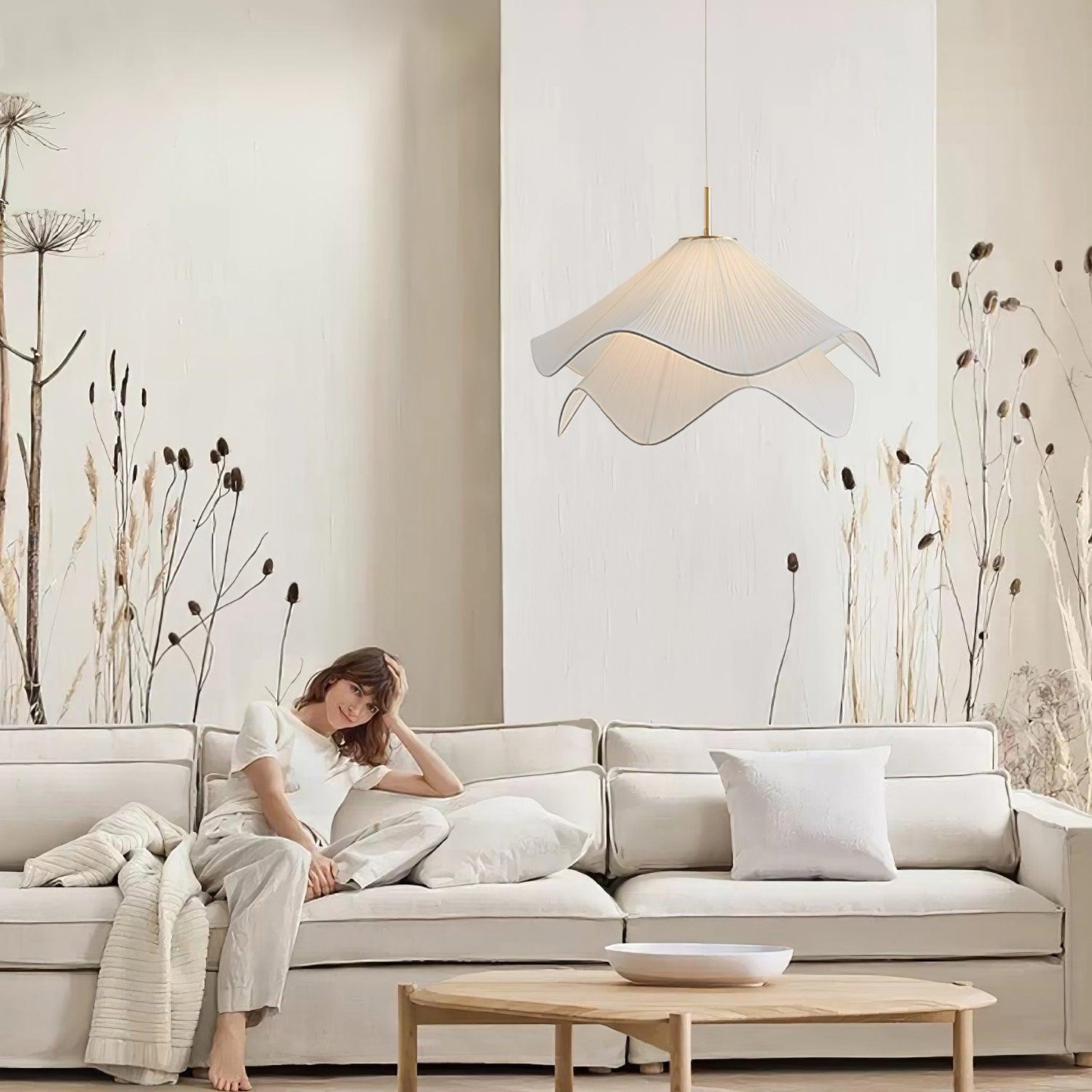 Corisande | Layered Pleated Fabric Floral Pendant Light