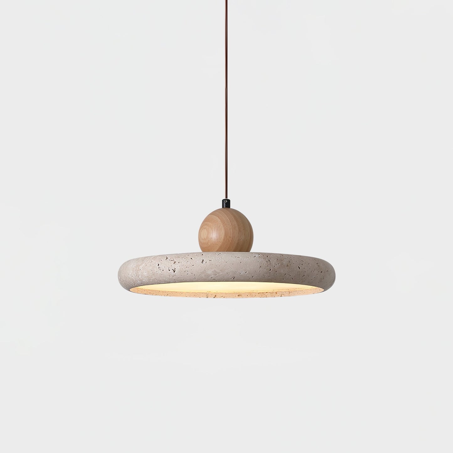 Aethell | Modern Circular Travertine Stone And Wood Pendant Light