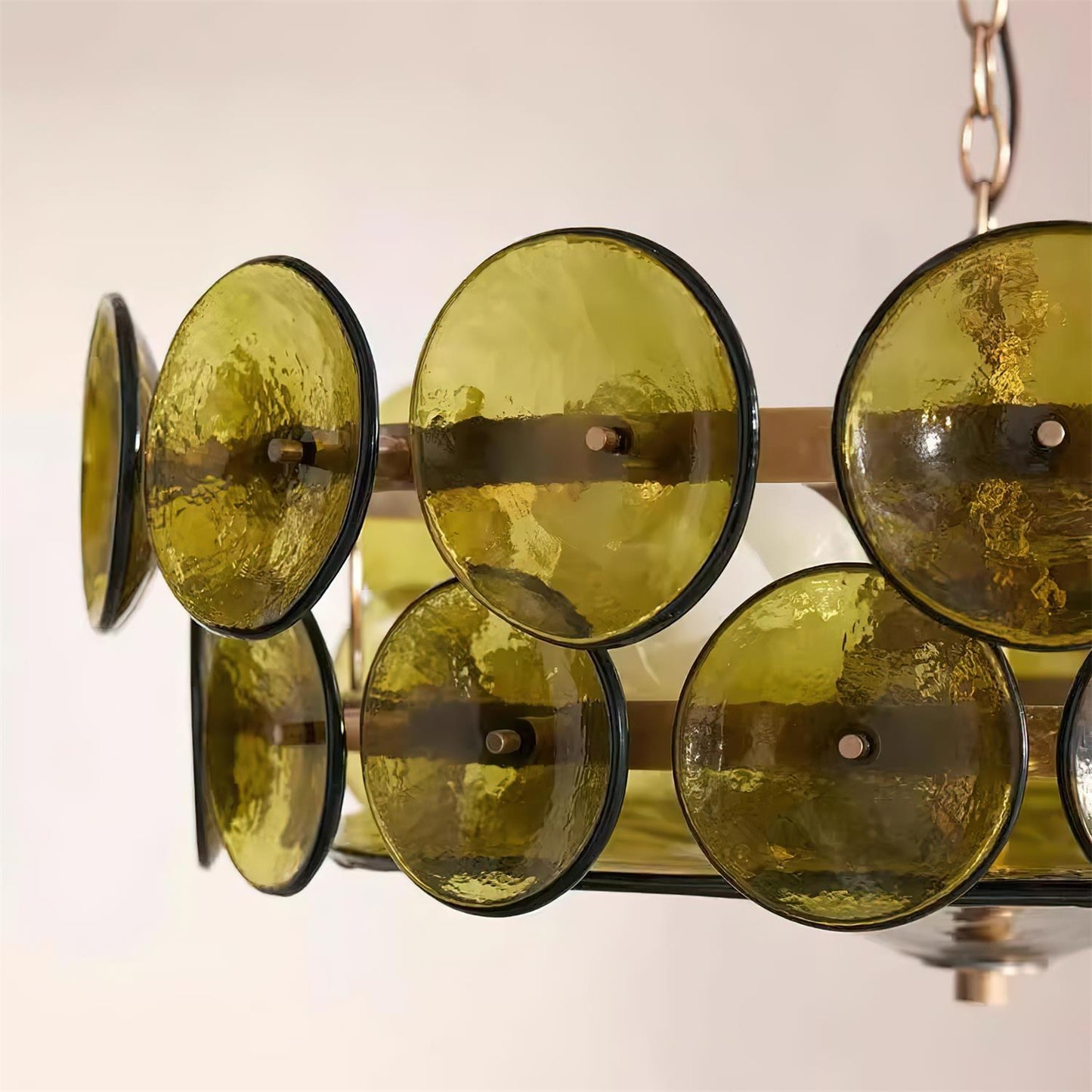 Karys | Elegant Tiered Round Amber Glass Drum Chandelier