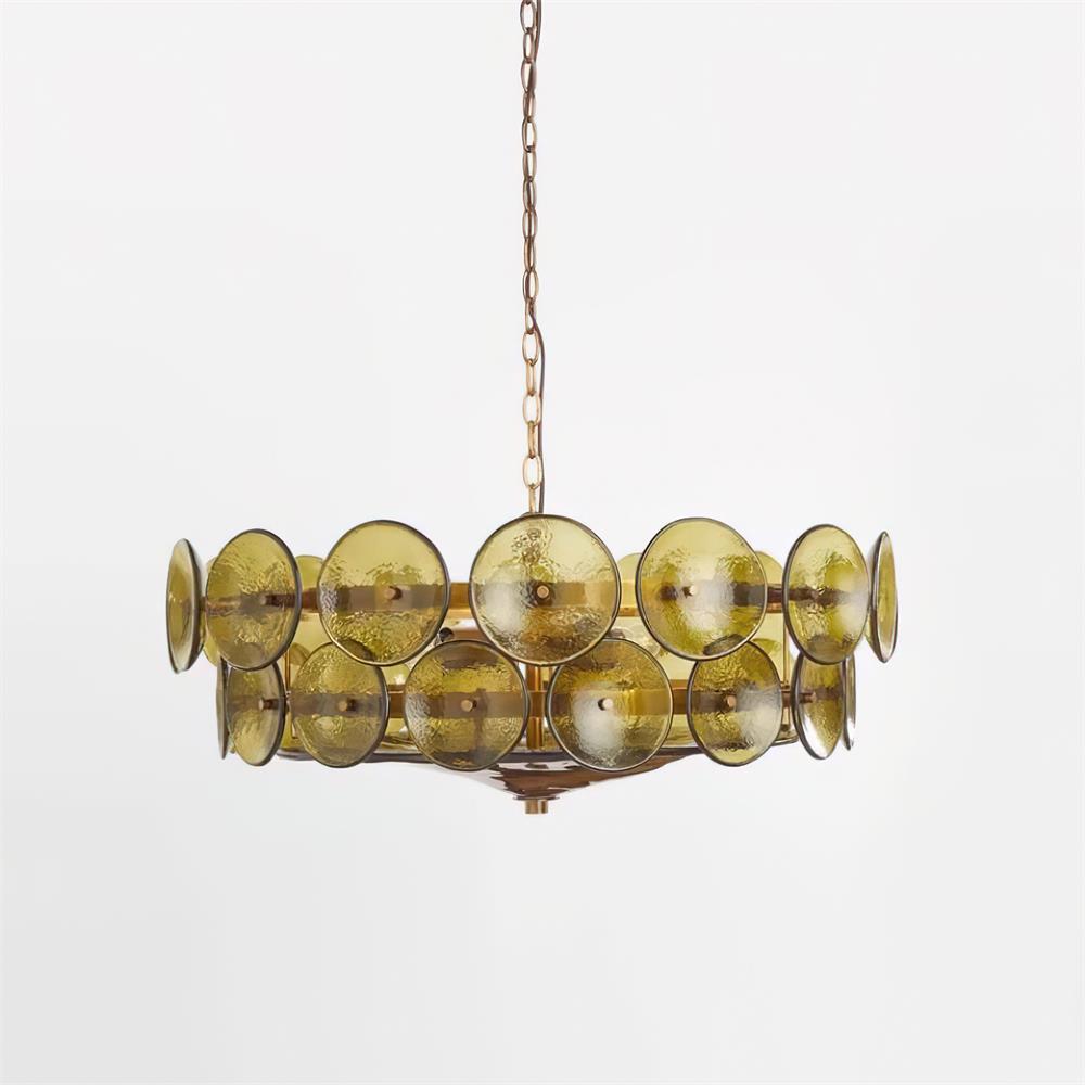 Karys | Elegant Tiered Round Amber Glass Drum Chandelier