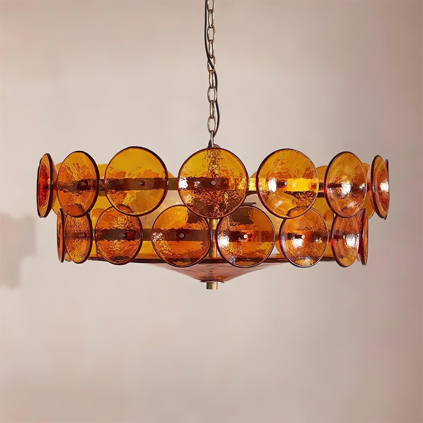 Karys | Elegant Tiered Round Amber Glass Drum Chandelier
