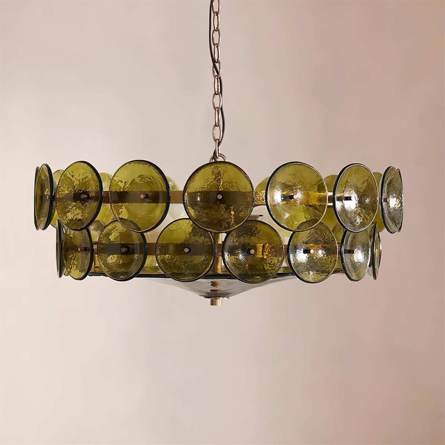 Karys | Elegant Tiered Round Amber Glass Drum Chandelier