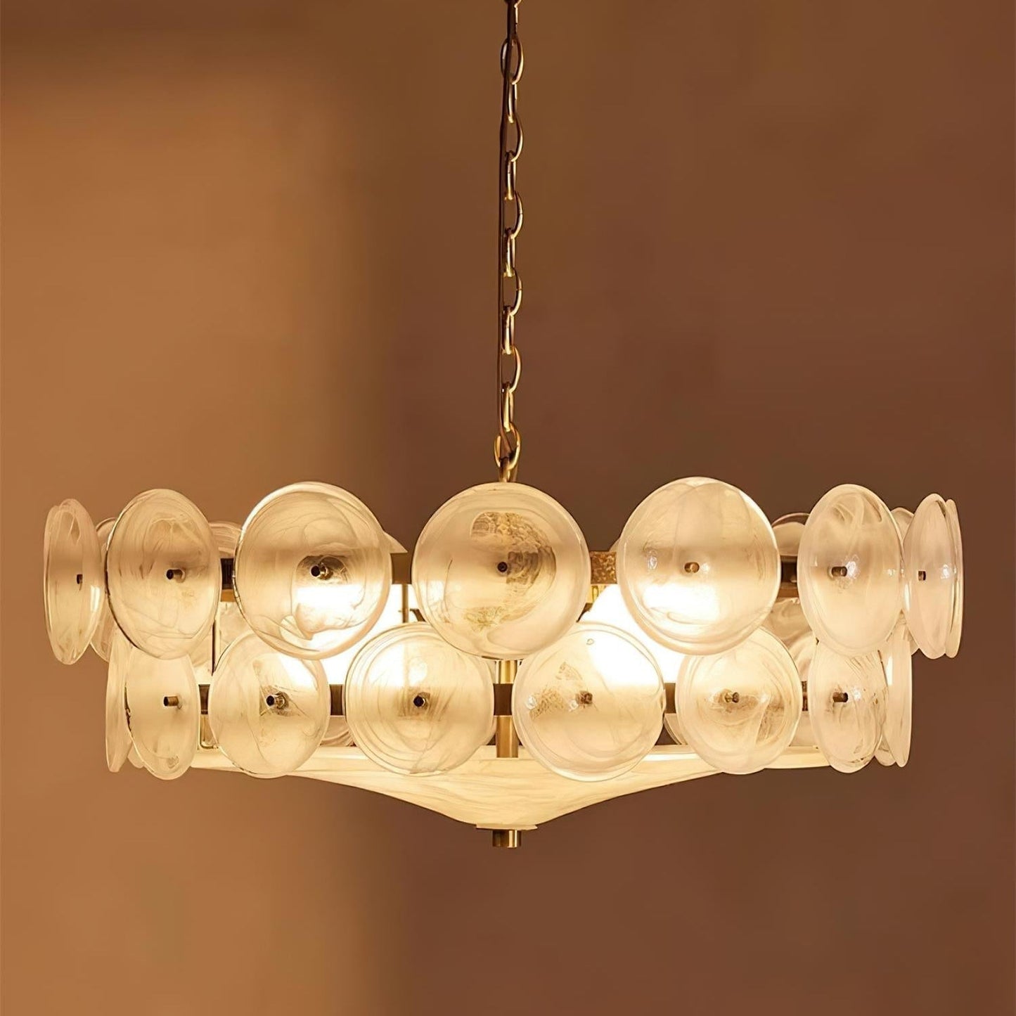 Karys | Elegant Tiered Round Amber Glass Drum Chandelier