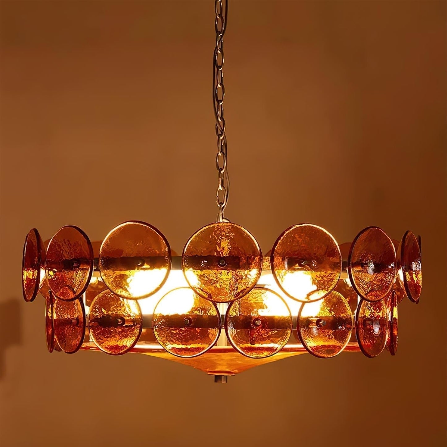 Karys | Elegant Tiered Round Amber Glass Drum Chandelier