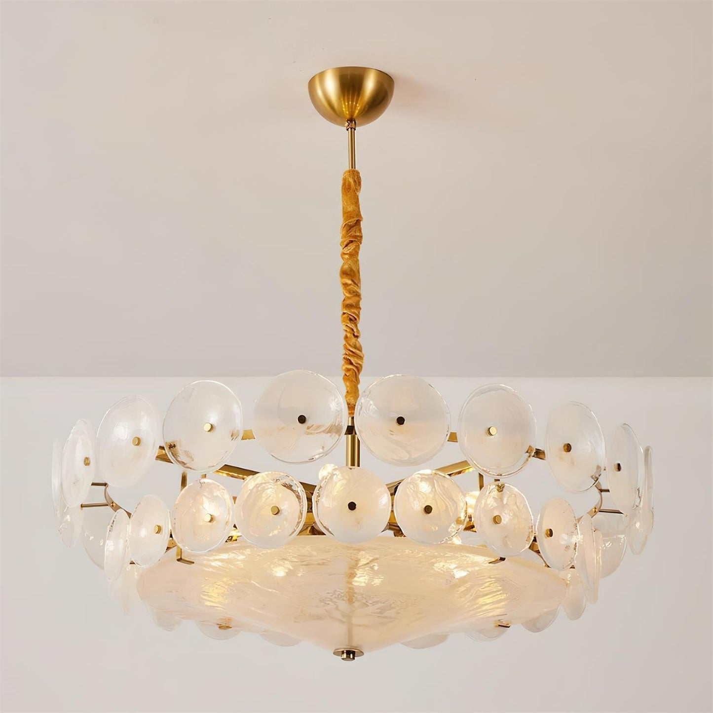 Karys | Elegant Tiered Round Amber Glass Drum Chandelier