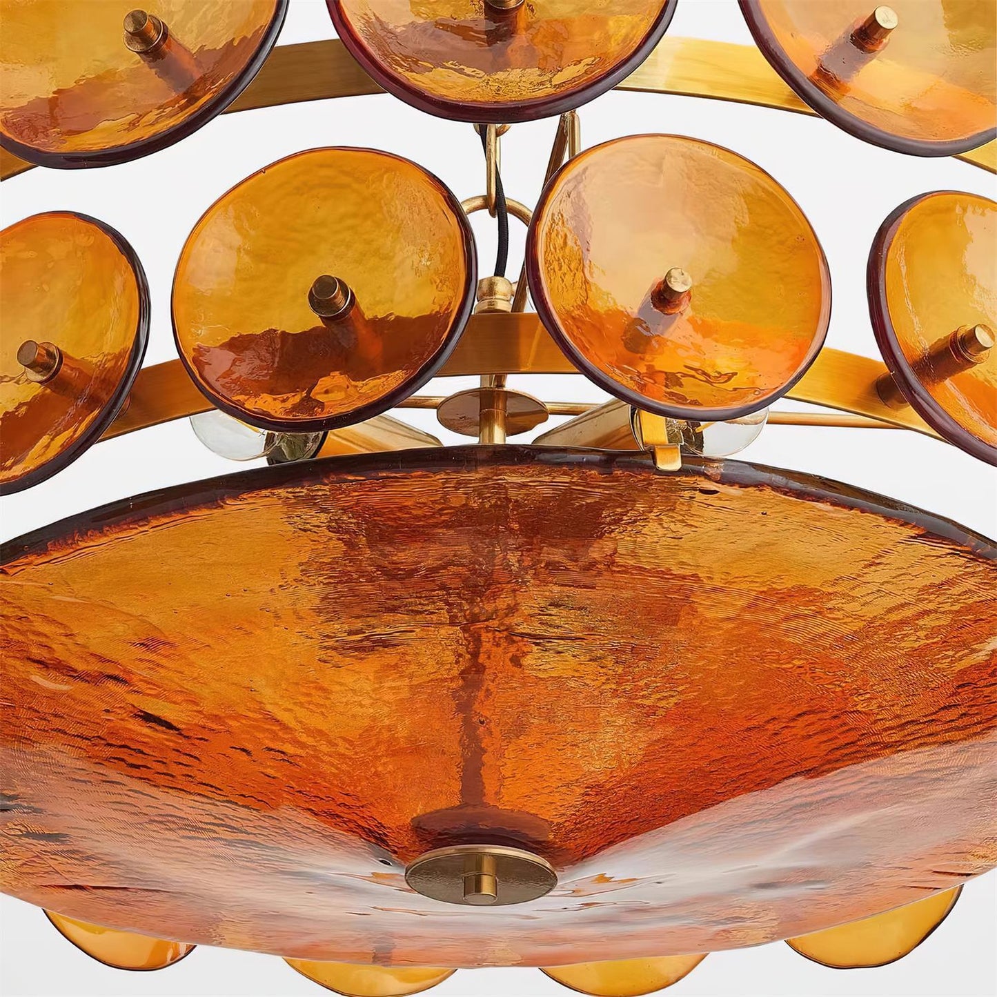 Karys | Elegant Tiered Round Amber Glass Drum Chandelier