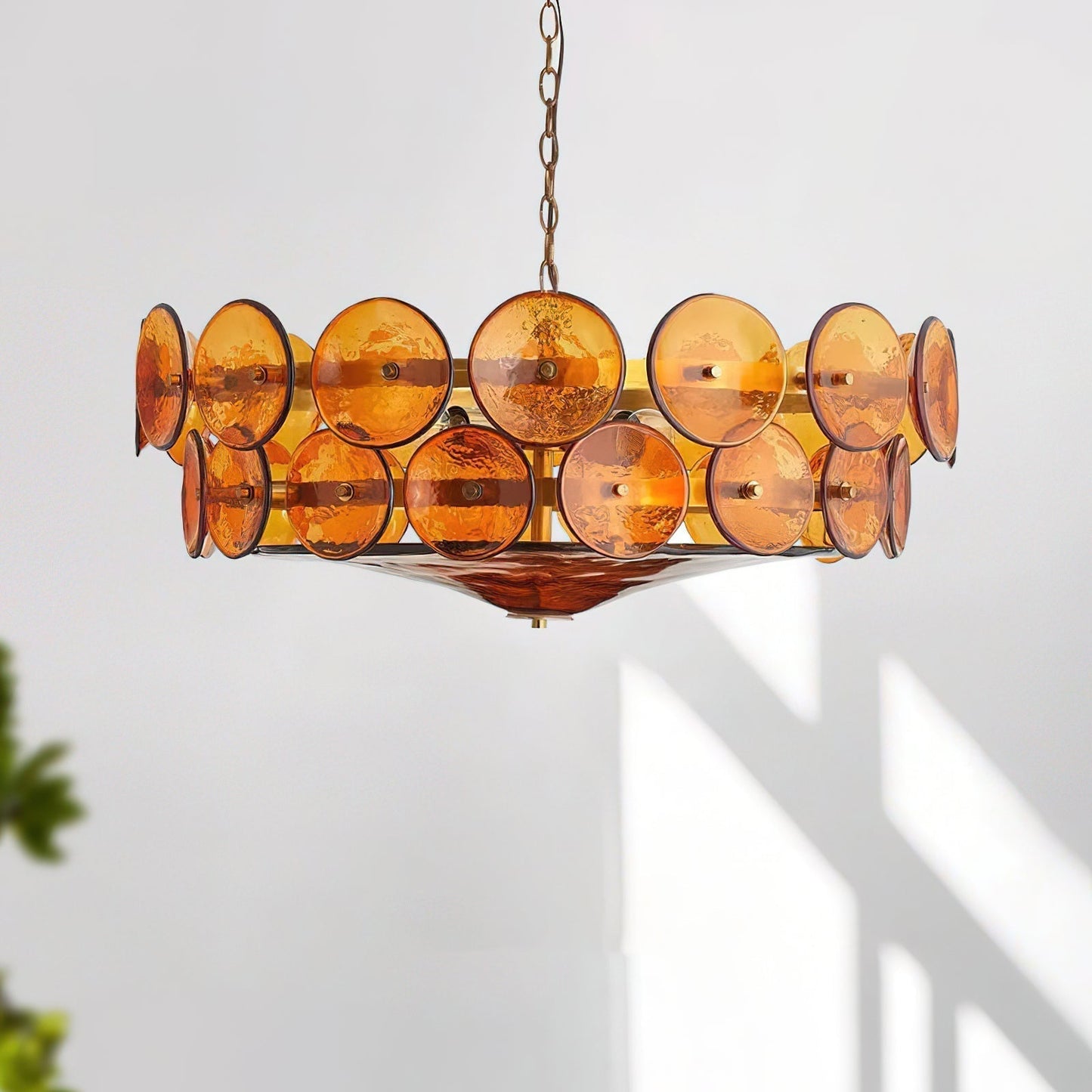 Karys | Elegant Tiered Round Amber Glass Drum Chandelier