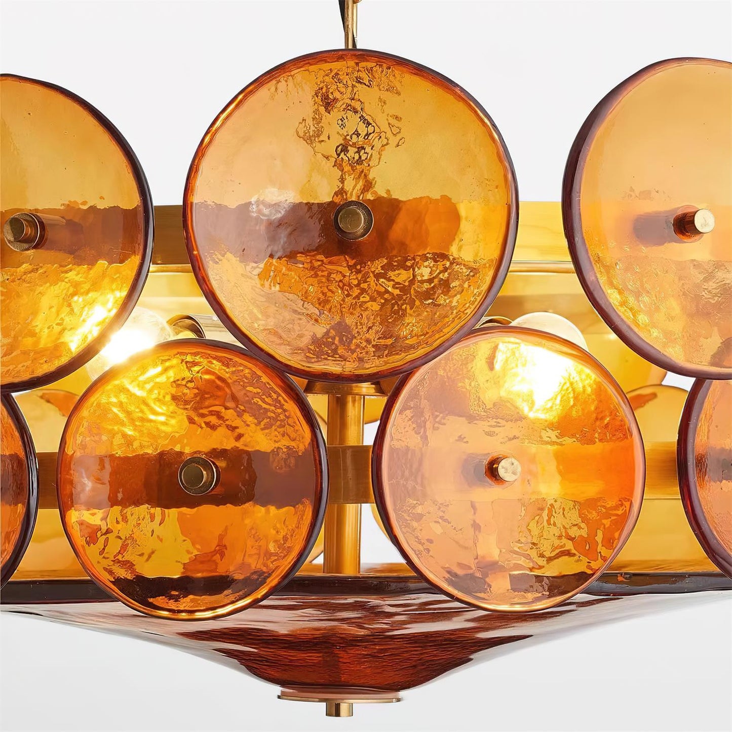 Karys | Elegant Tiered Round Amber Glass Drum Chandelier
