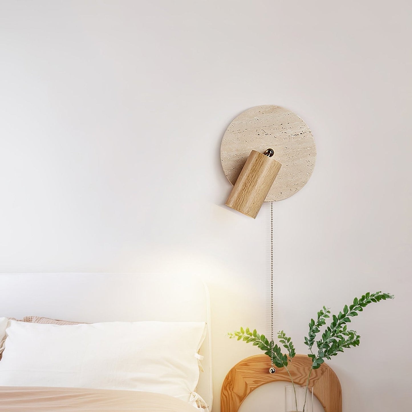 Luvidore | Sculptural Geometric Travertine Disc Swing Sconce Wall Light