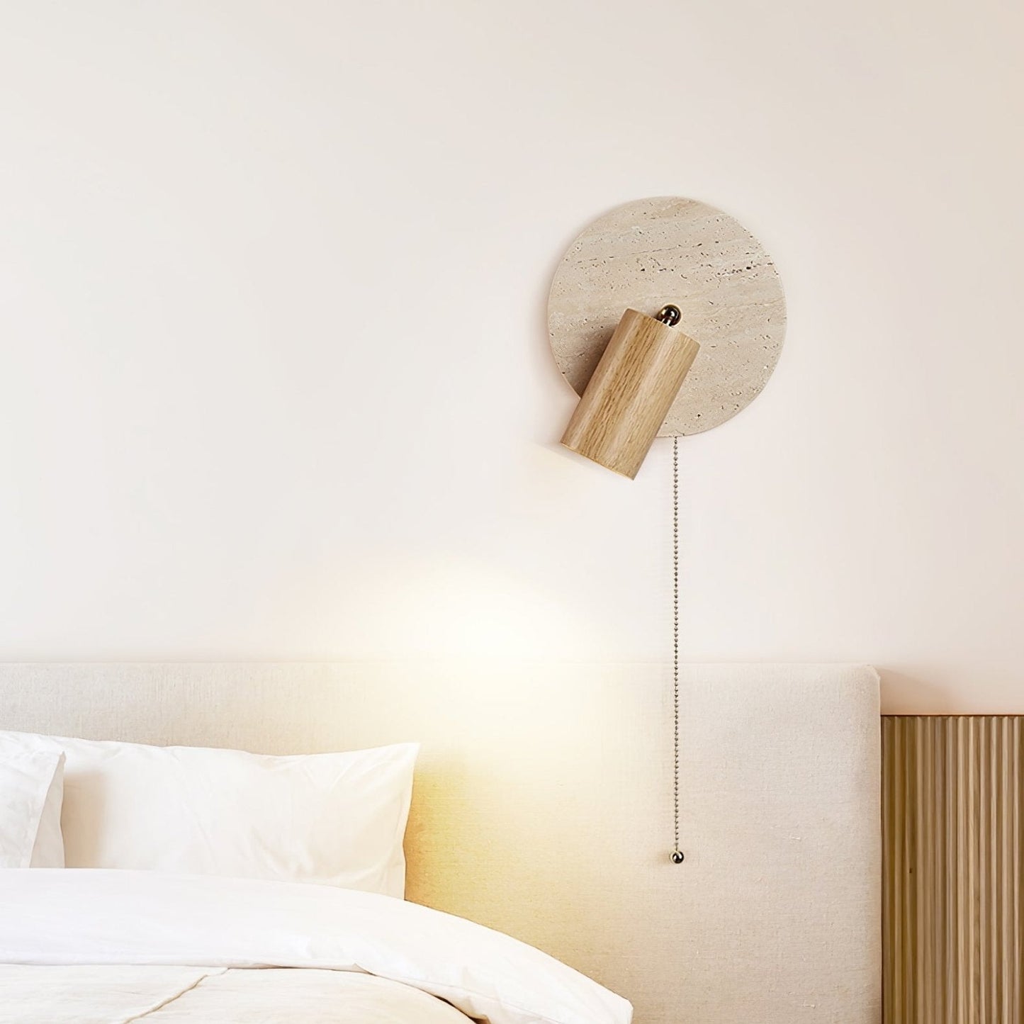 Luvidore | Sculptural Geometric Travertine Disc Swing Sconce Wall Light