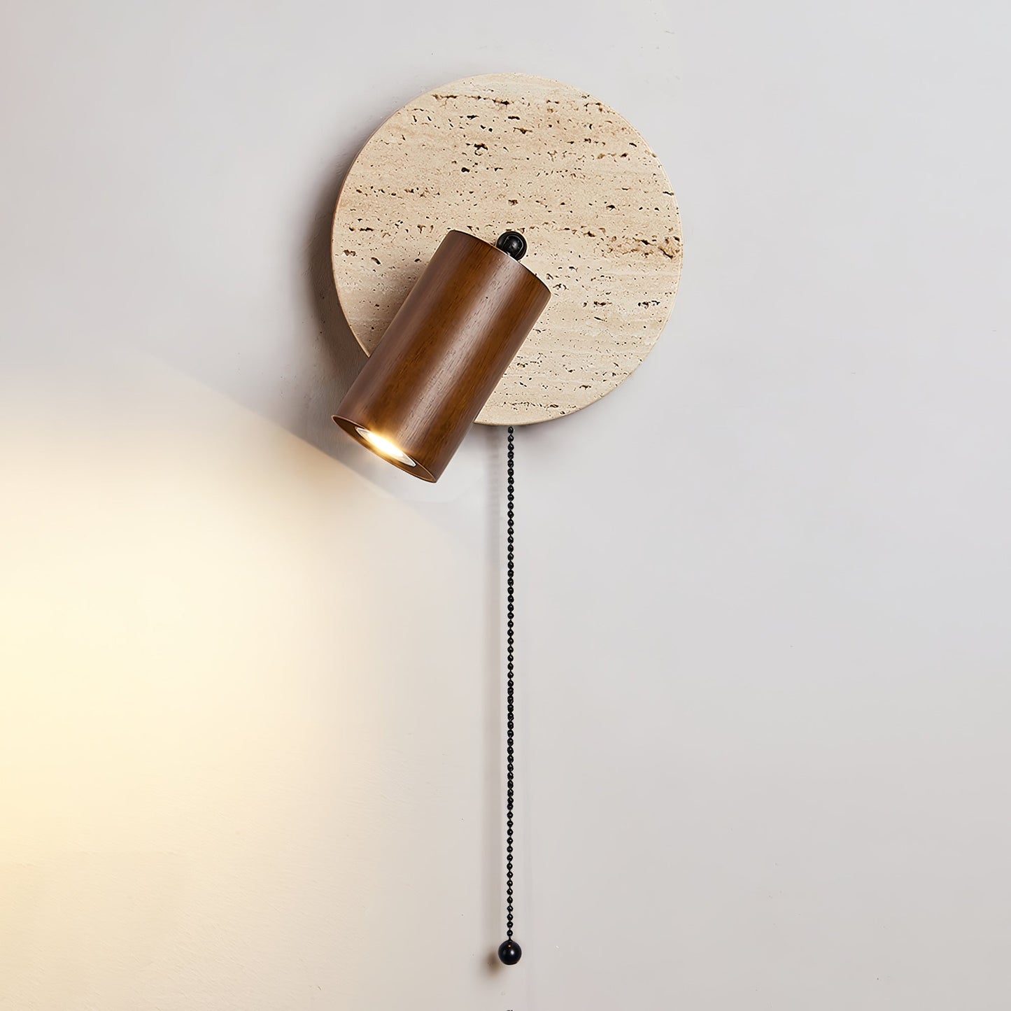 Luvidore | Sculptural Geometric Travertine Disc Swing Sconce Wall Light