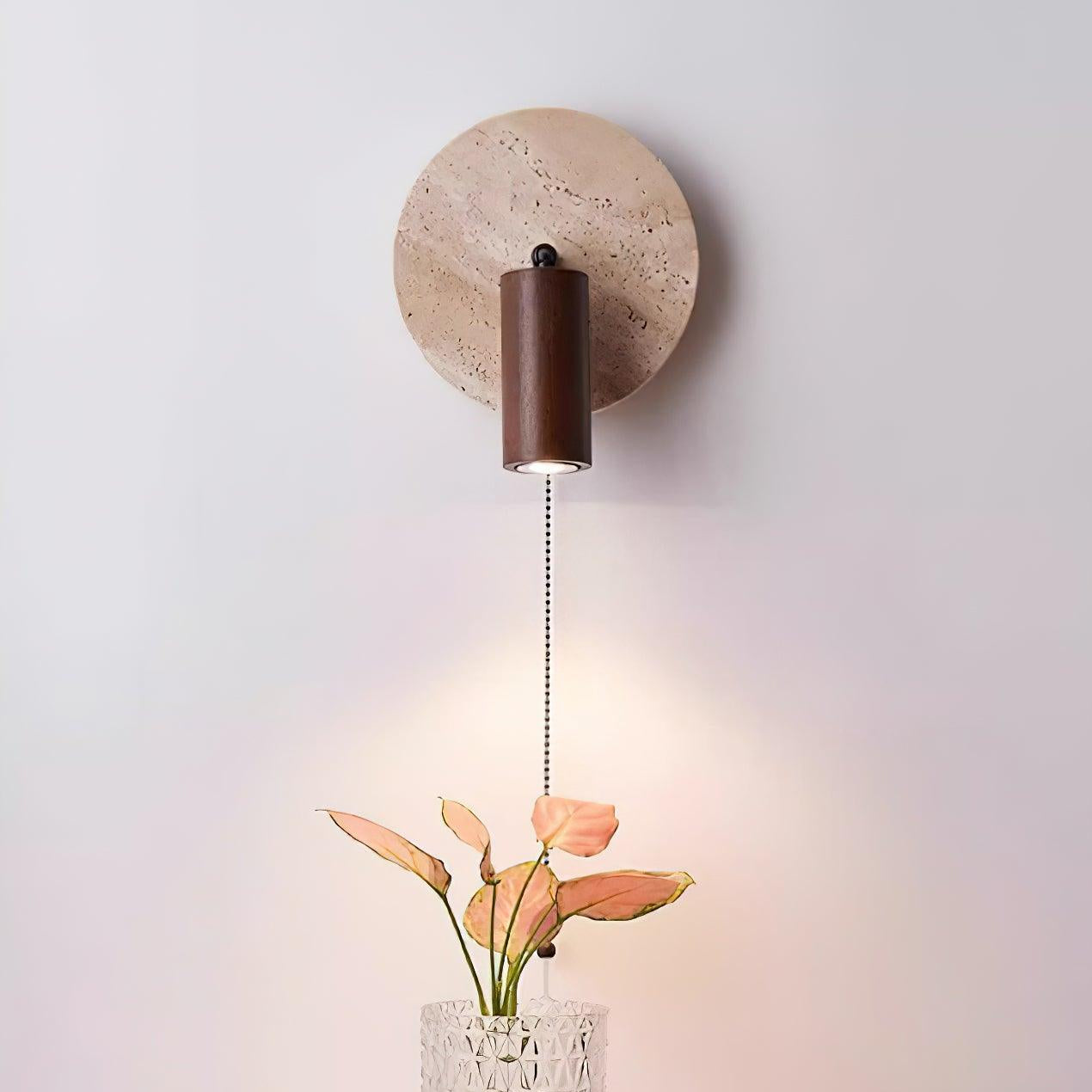 Luvidore | Sculptural Geometric Travertine Disc Swing Sconce Wall Light