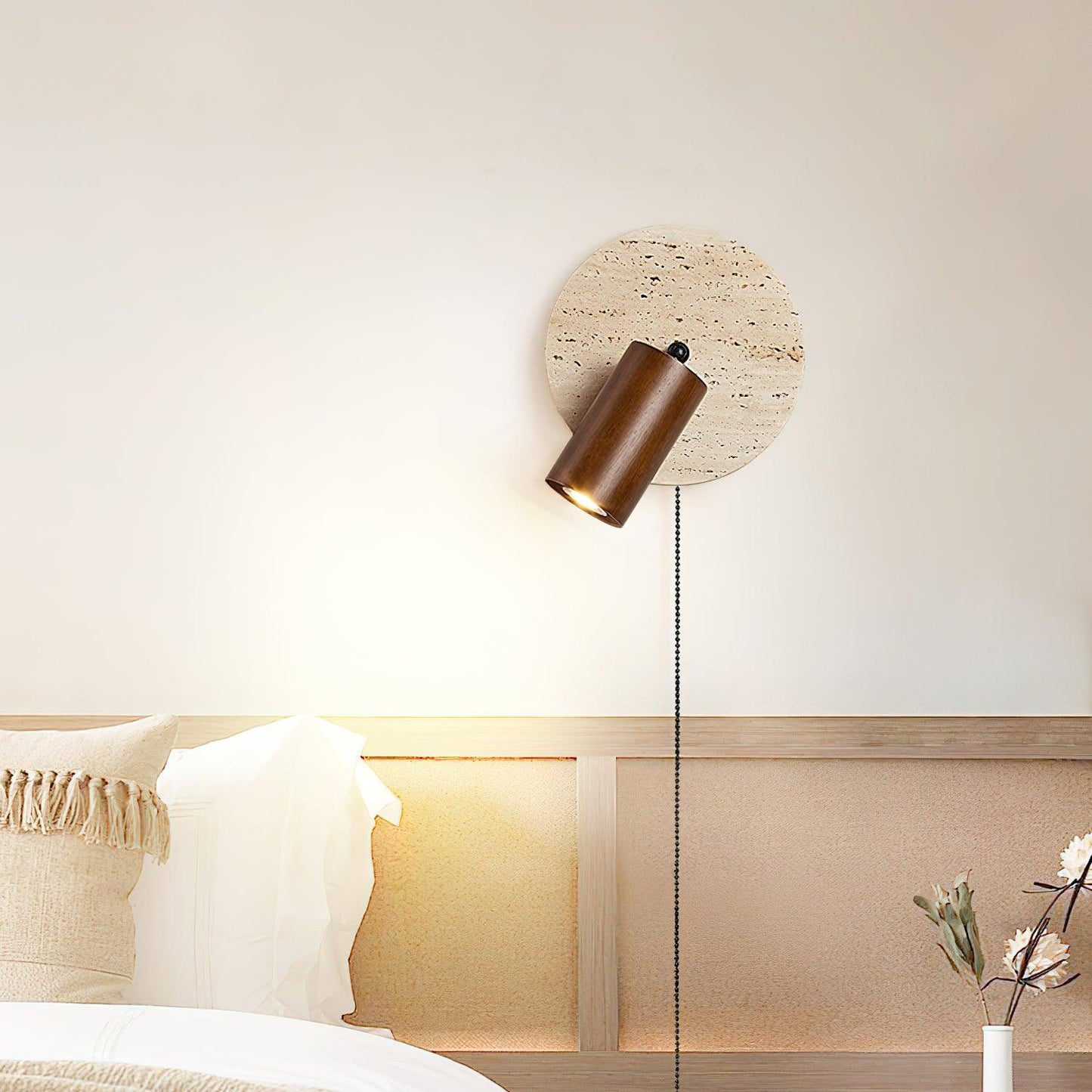 Luvidore | Sculptural Geometric Travertine Disc Swing Sconce Wall Light
