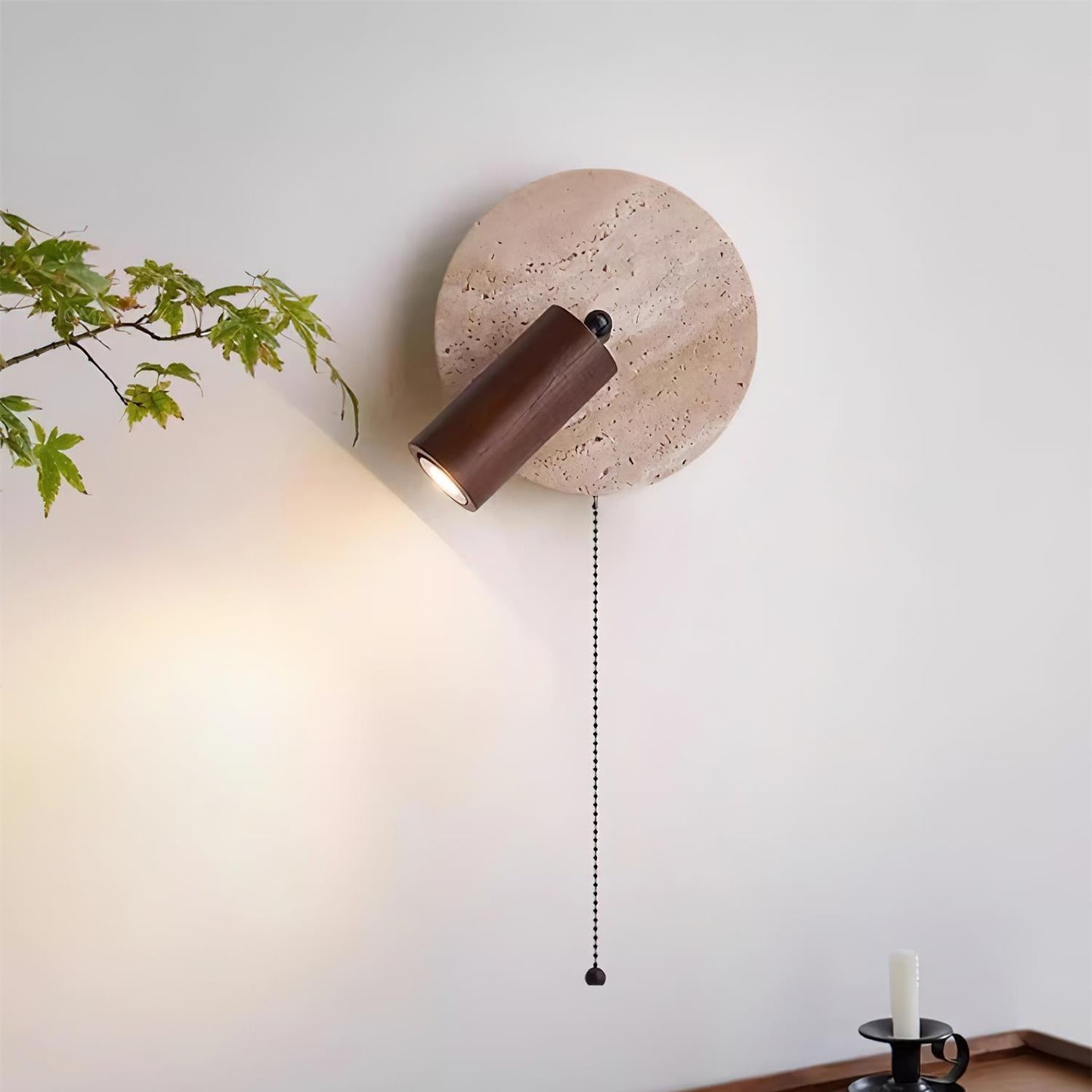 Luvidore | Sculptural Geometric Travertine Disc Swing Sconce Wall Light