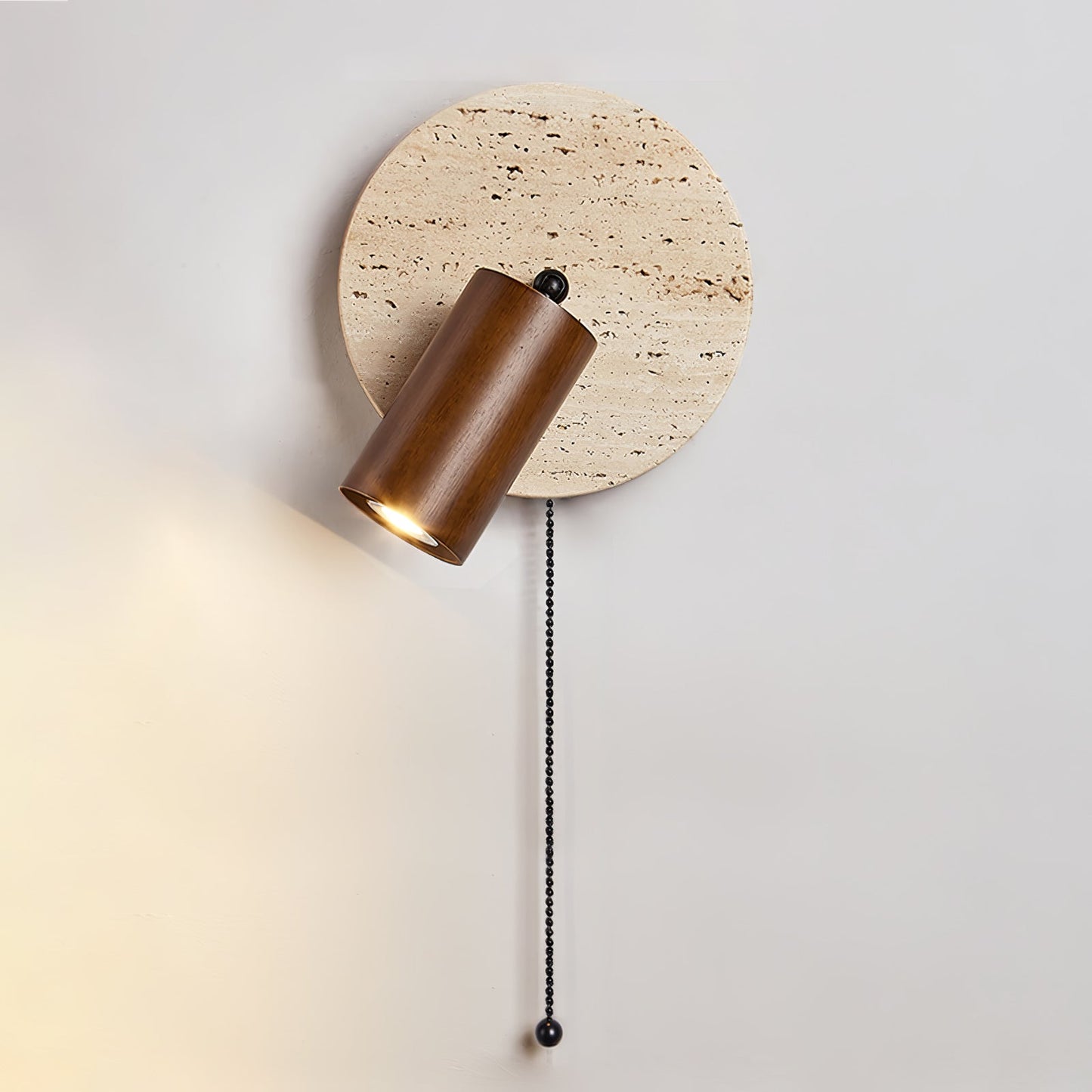 Luvidore | Sculptural Geometric Travertine Disc Swing Sconce Wall Light