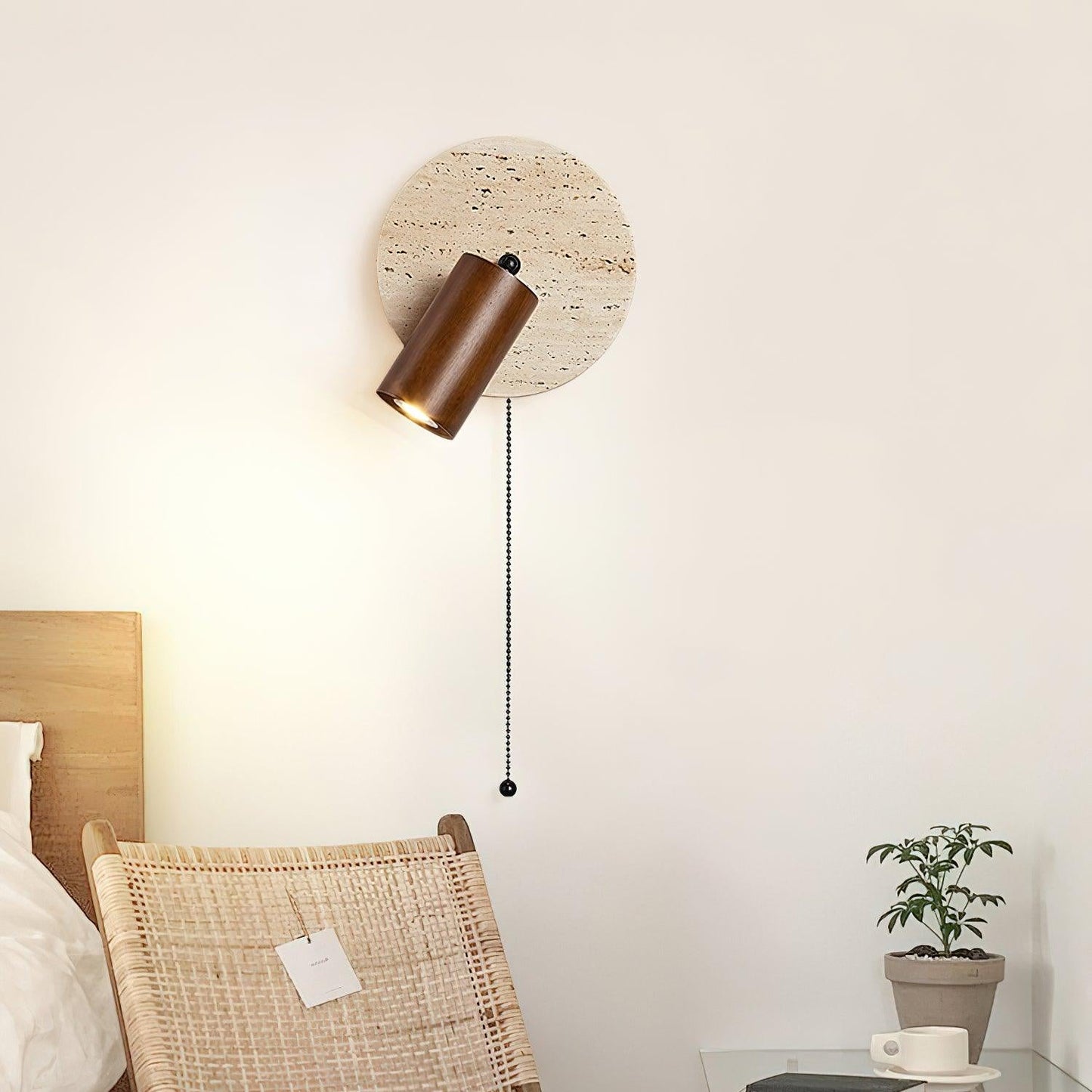 Luvidore | Sculptural Geometric Travertine Disc Swing Sconce Wall Light