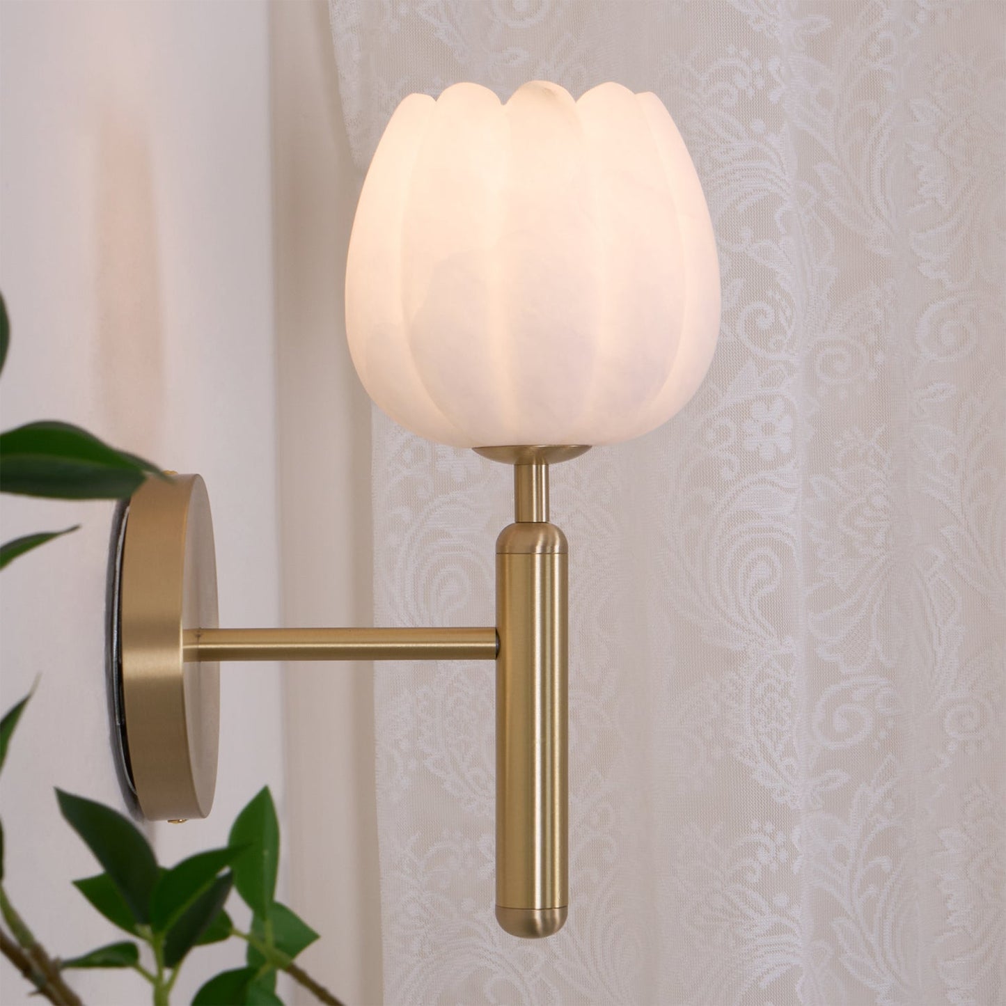 Lyhose | Botanical Alabaster Stone Floral Sculpture Wall Light