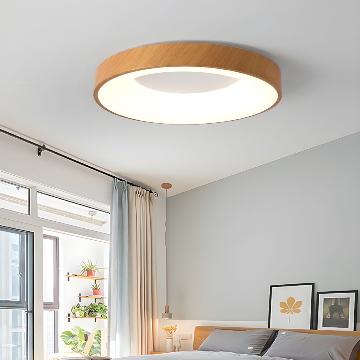 Lythara | Nordic Wood Flush Mount Circular LED Ceiling Light
