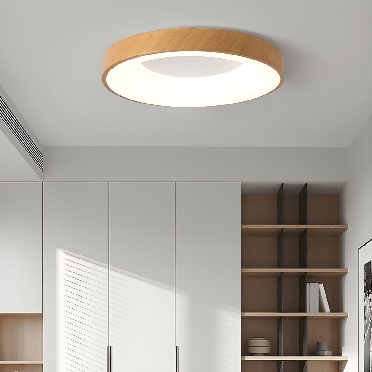 Lythara | Nordic Wood Flush Mount Circular LED Ceiling Light