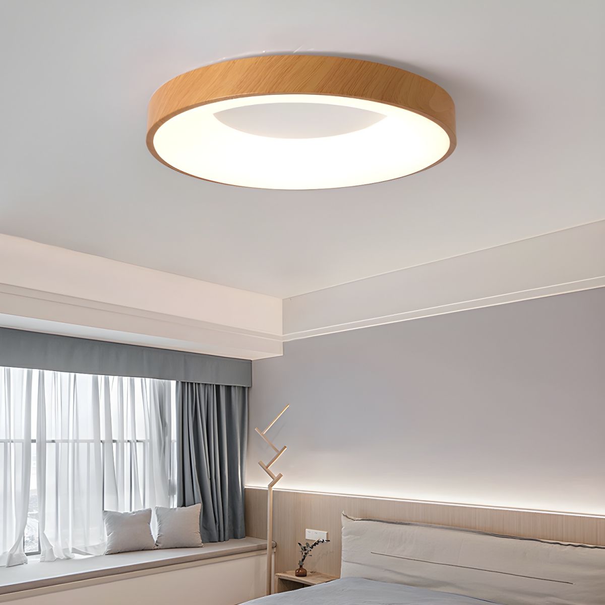 Lythara | Nordic Wood Flush Mount Circular LED Ceiling Light
