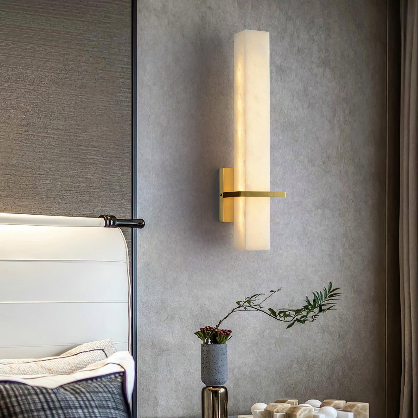 Litta | Luxury Cuboid White Alabaster and Brass Wall Light