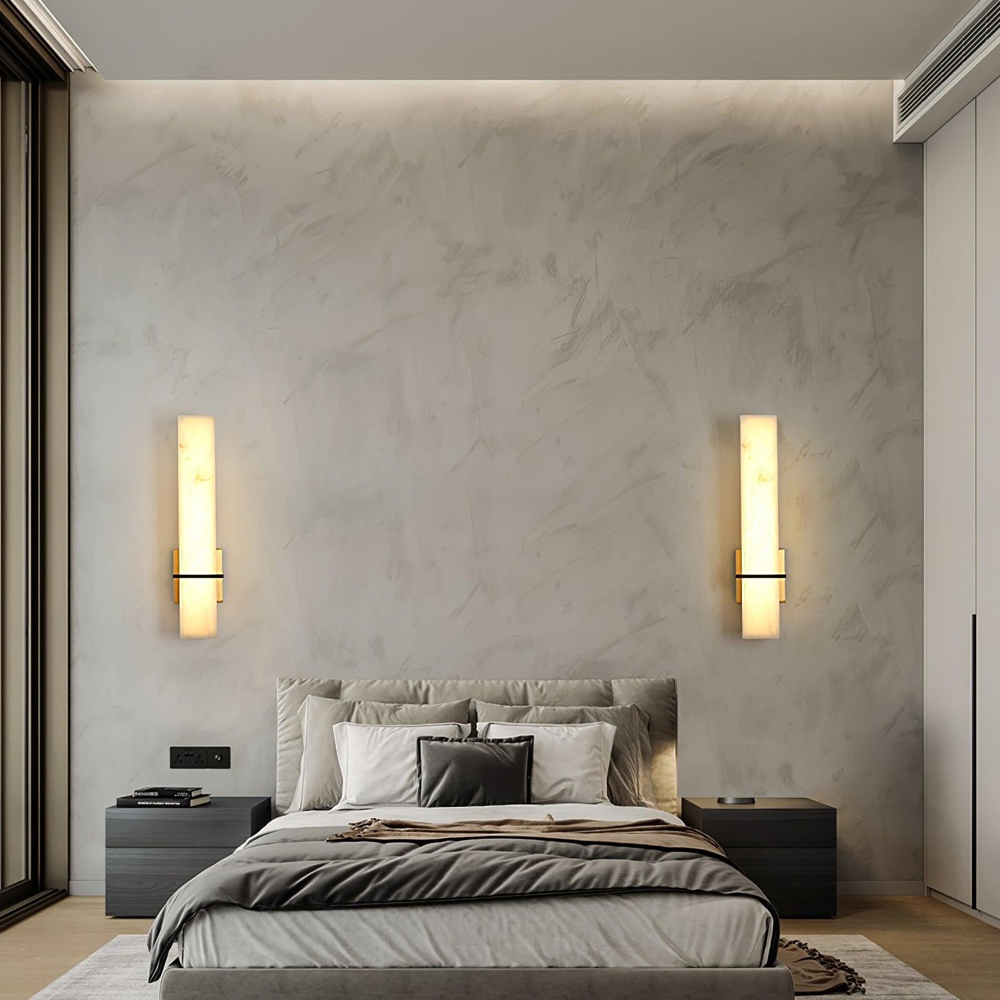 Litta | Luxury Cuboid White Alabaster and Brass Wall Light