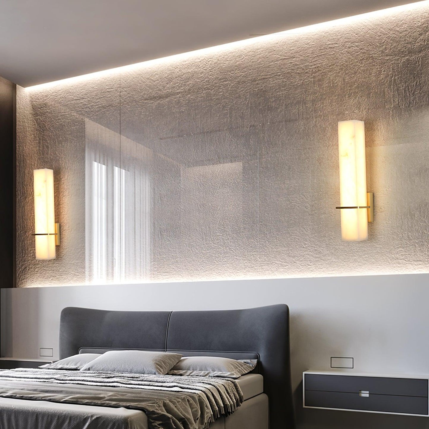 Litta | Luxury Cuboid White Alabaster and Brass Wall Light