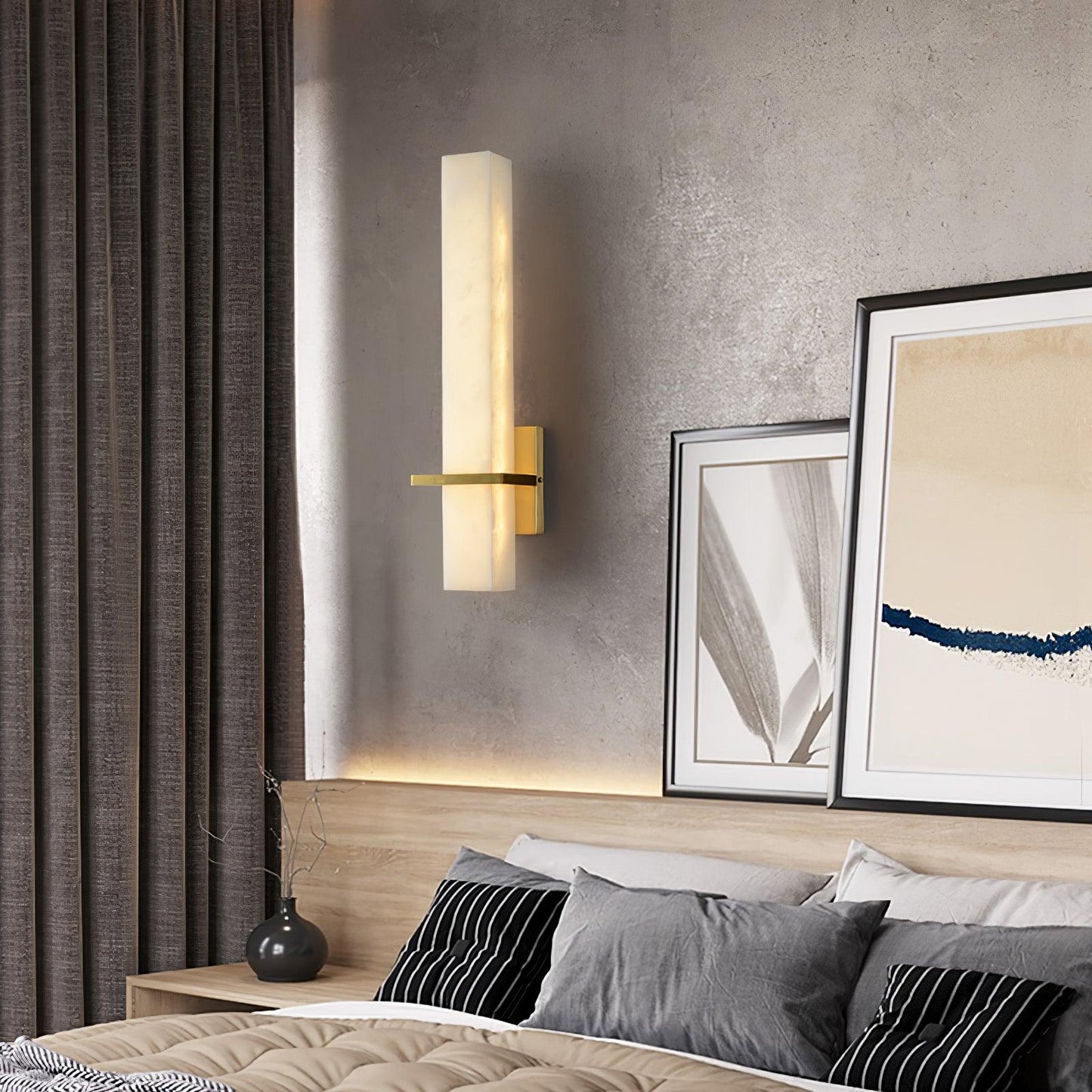 Litta | Luxury Cuboid White Alabaster and Brass Wall Light