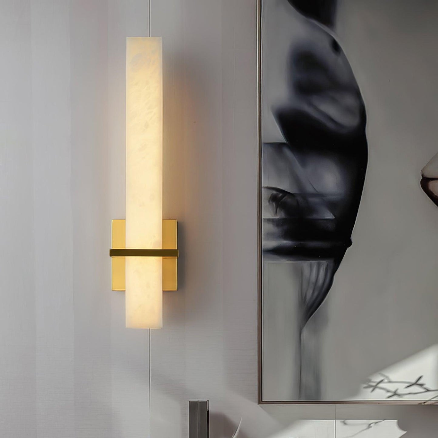 Litta | Luxury Cuboid White Alabaster and Brass Wall Light