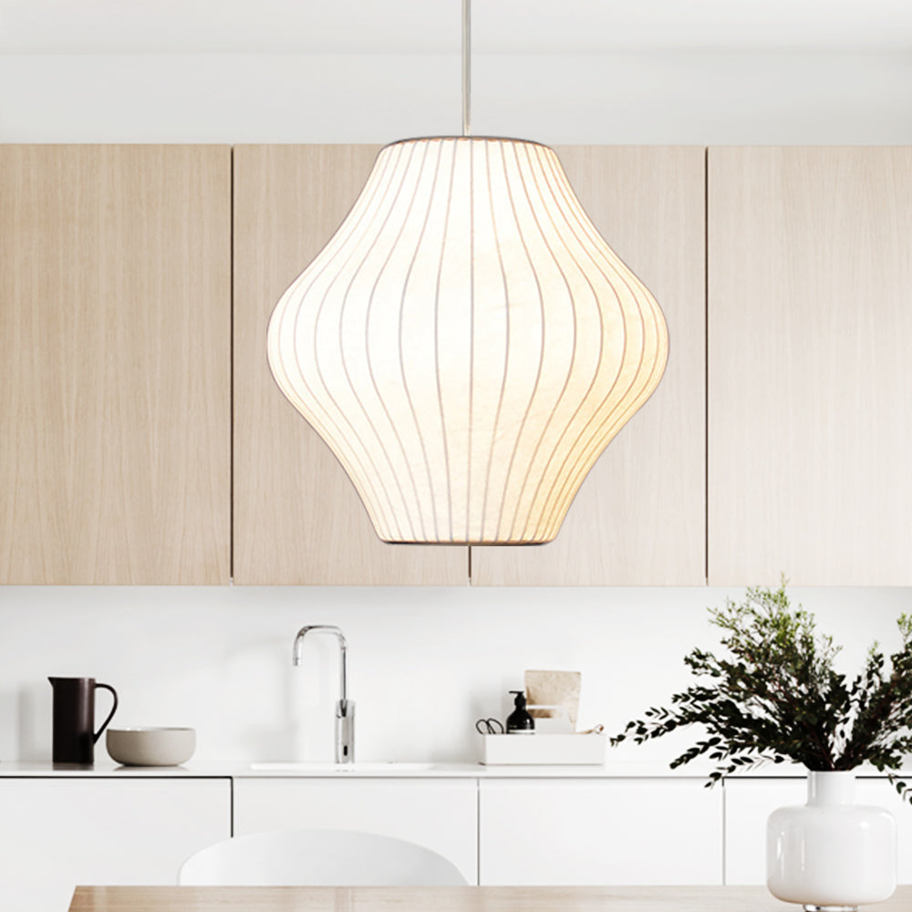 Vela | Mid Century Ribbed White Lantern Ceiling Light