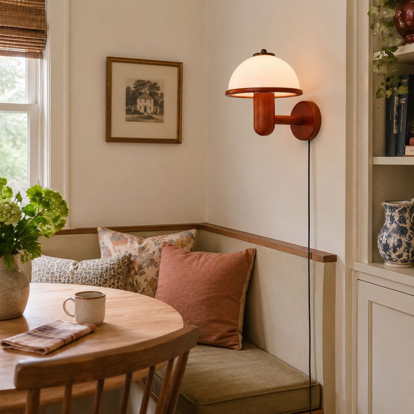 Belmontis | Mushroom Silhouette Curved Wooden Shade Wall Light