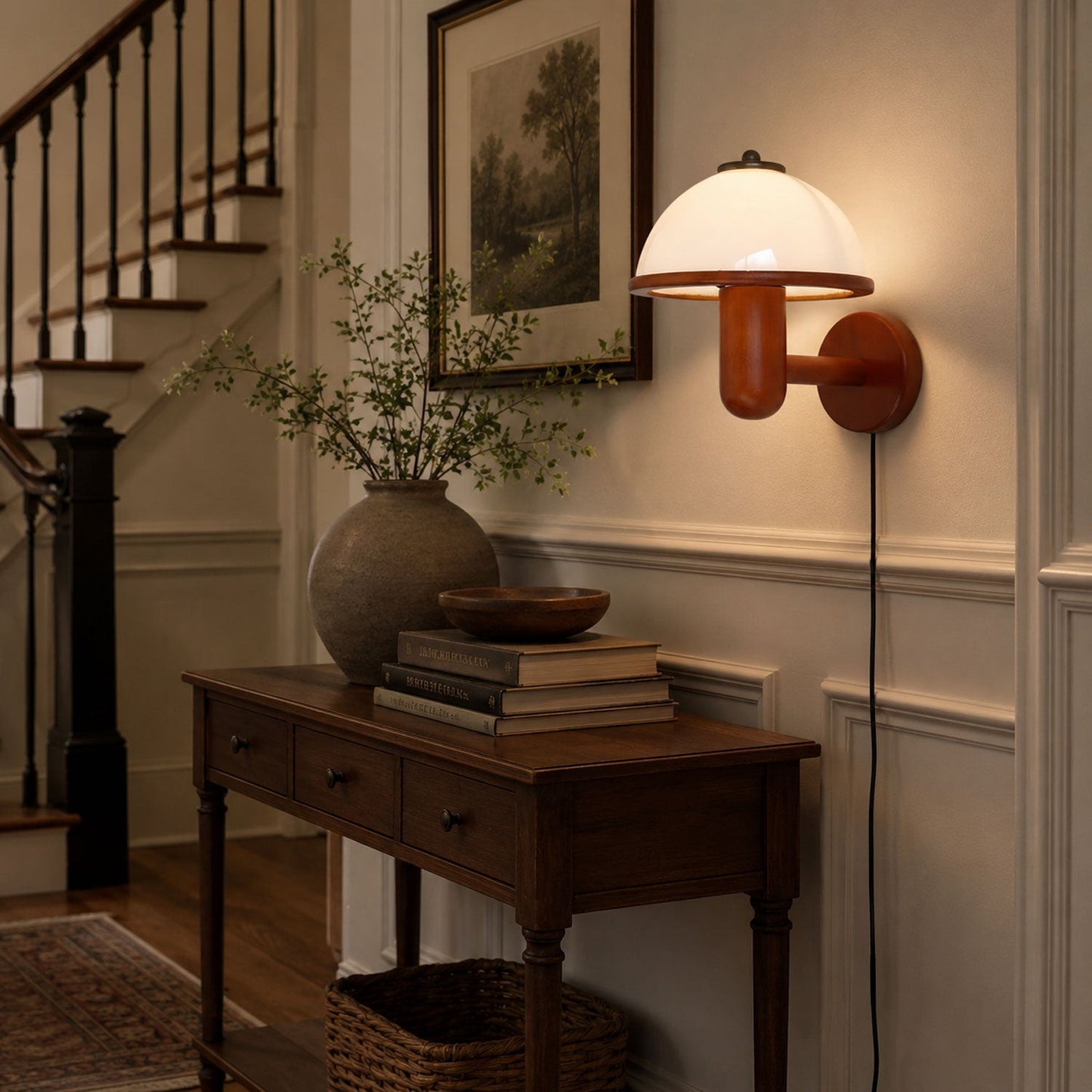 Belmontis | Mushroom Silhouette Curved Wooden Shade Wall Light