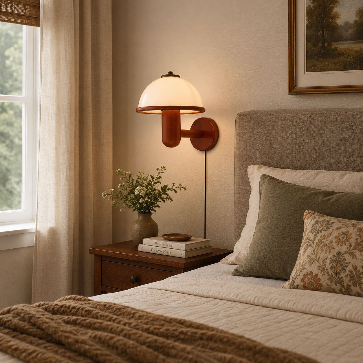Belmontis | Mushroom Silhouette Curved Wooden Shade Wall Light