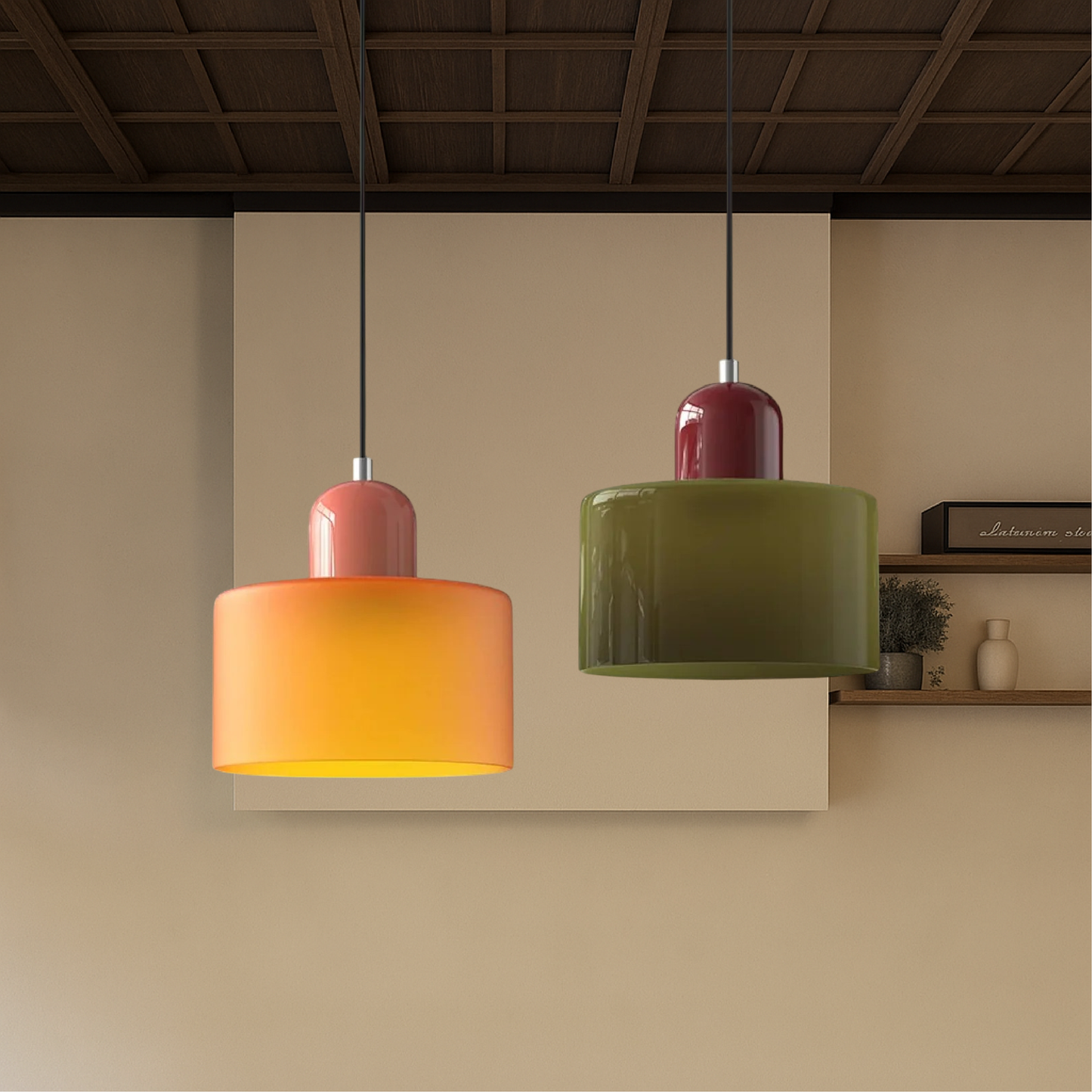 Chroma | Modern Bauhaus Cylinder And Dome Glass Pendant Light