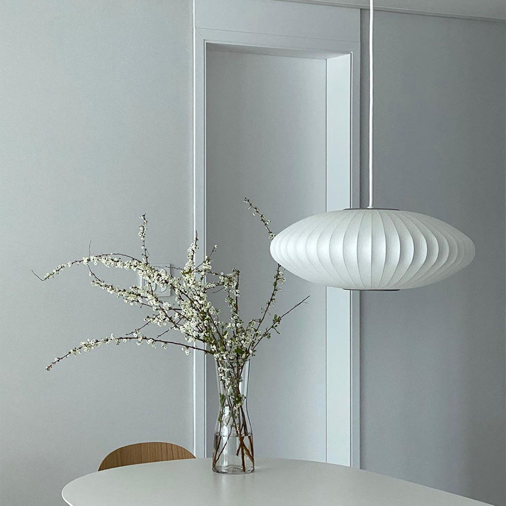 Vela | Mid Century Ribbed White Lantern Ceiling Light