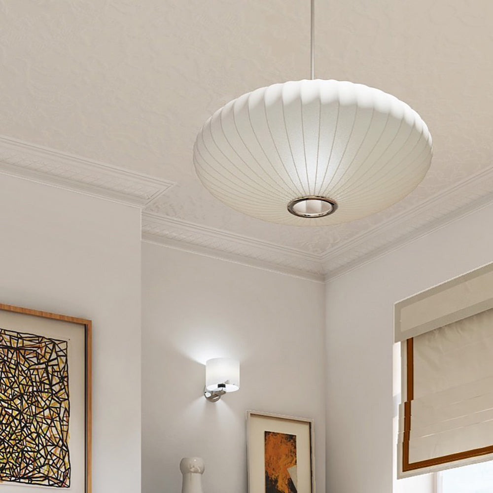 Vela | Mid Century Ribbed White Lantern Ceiling Light