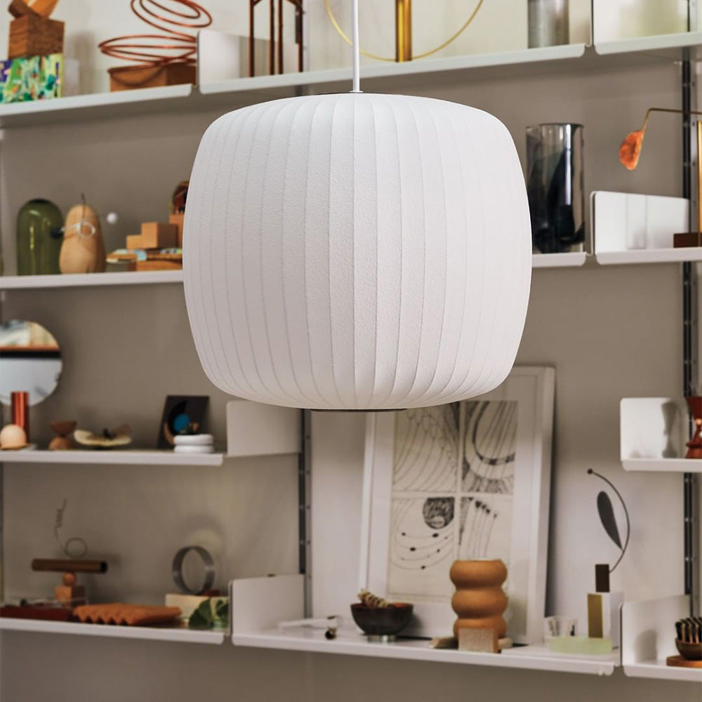 Vela | Mid Century Ribbed White Lantern Ceiling Light