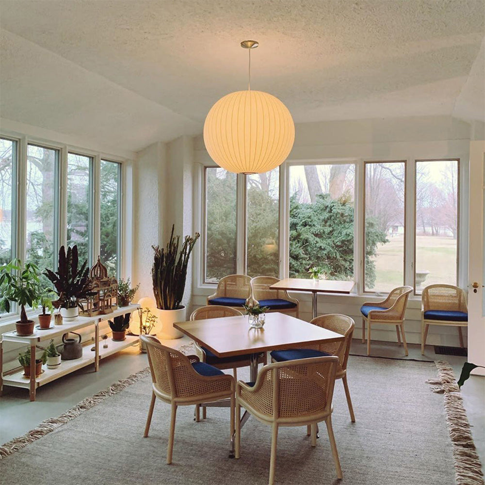 Vela | Mid Century Ribbed White Lantern Ceiling Light