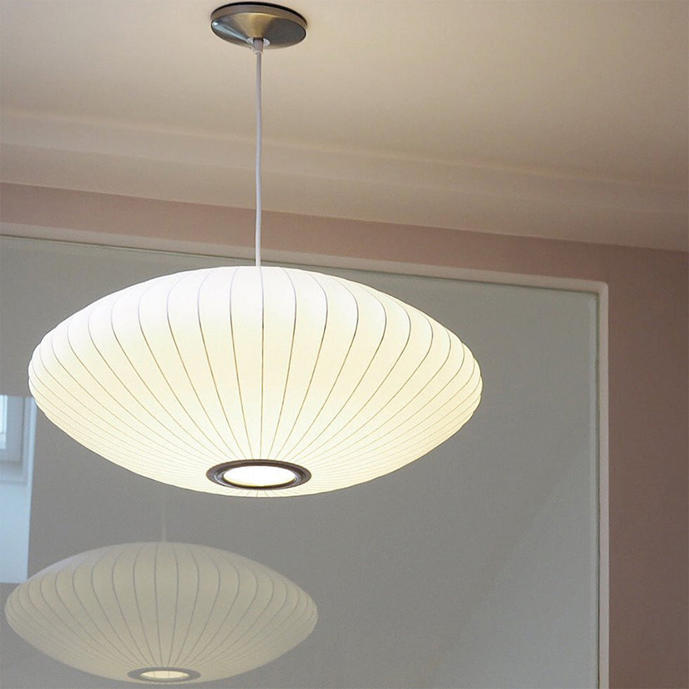 Vela | Mid Century Ribbed White Lantern Ceiling Light