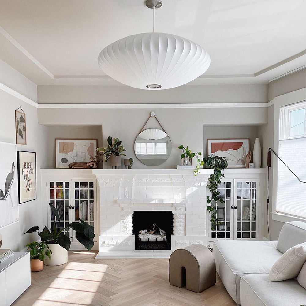 Vela | Mid Century Ribbed White Lantern Ceiling Light