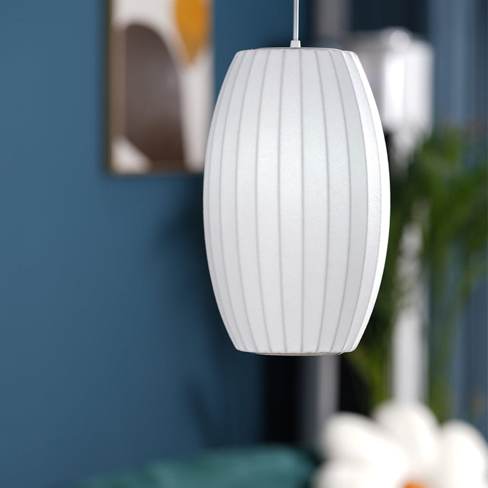 Vela | Mid Century Ribbed White Lantern Ceiling Light