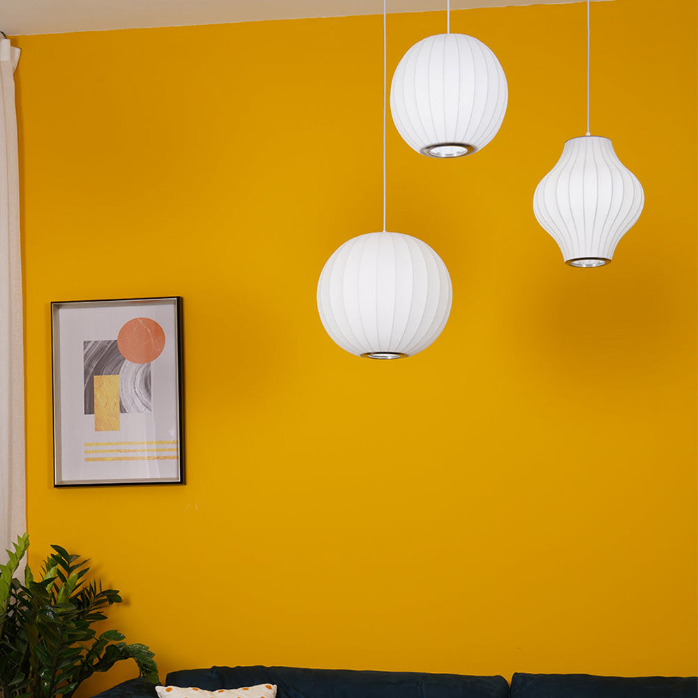 Vela | Mid Century Ribbed White Lantern Ceiling Light