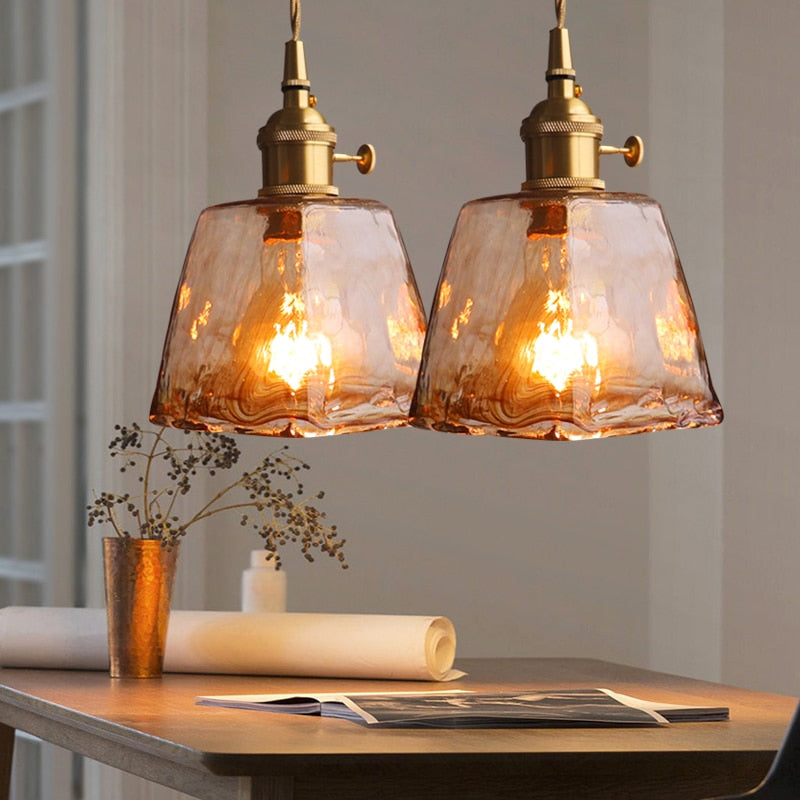 Lerius | Geometric Industrial Brass Handcrafted Glass Pendant Light