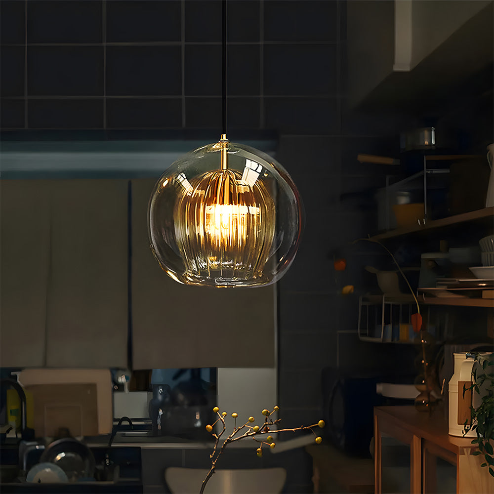 Orbia | Contemporary Ribbed Globe Drop Pendant Light