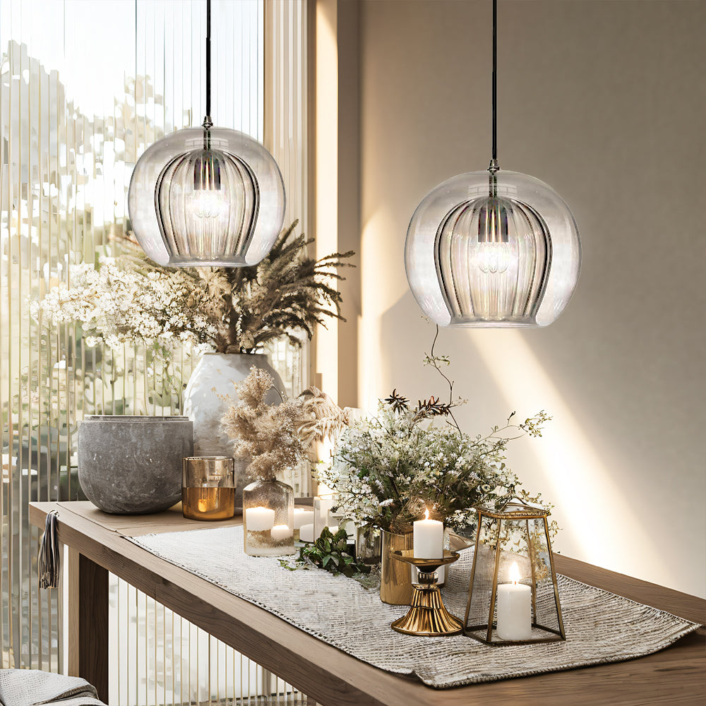 Orbia | Contemporary Ribbed Globe Drop Pendant Light