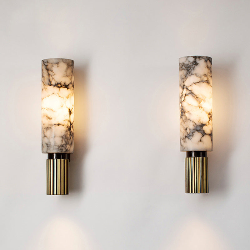 Nirree | Modern Marble And Copper Stone Cylinder Wall Light