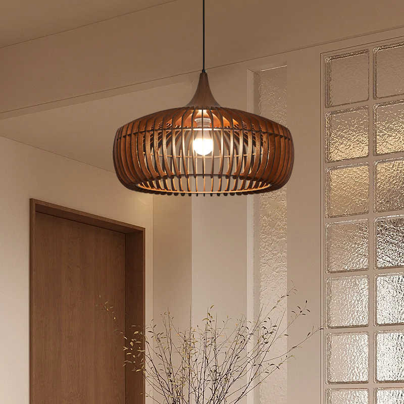 Komorebi | Slatted Wooden Dome Japanese Pendant Light