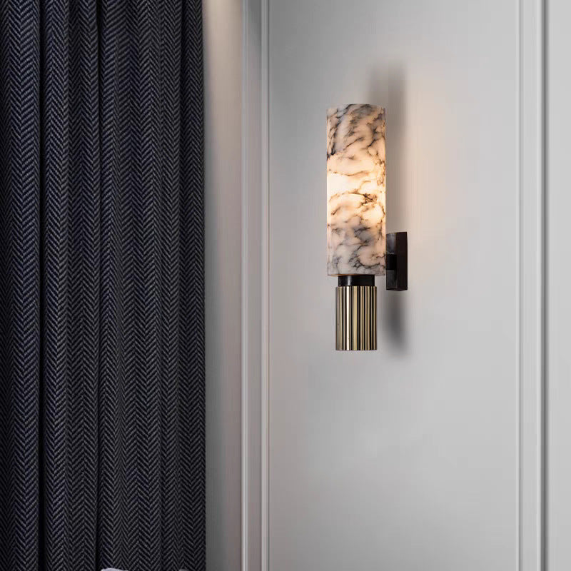 Nirree | Modern Marble And Copper Stone Cylinder Wall Light